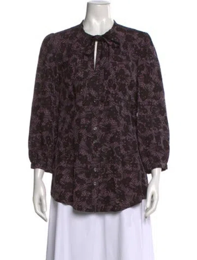 Pre-owned Burberry Printed Tie Neck Blouse In Brown
