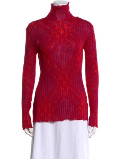 Pre-owned Burberry Printed Turtleneck Sweater W/ Tags In Red