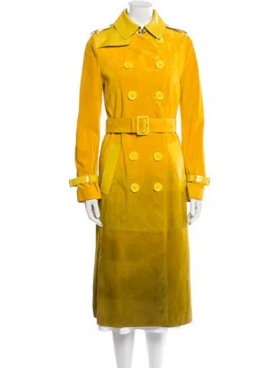 Pre-owned Burberry Prorsum 2015 Calf Leather Trench Coat In Yellow