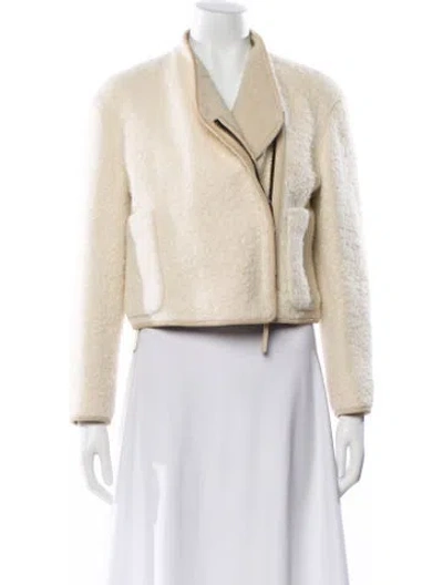 Pre-owned Burberry Prorsum Alpaca Biker Jacket In White