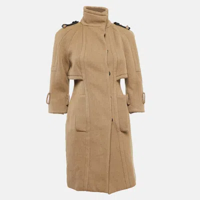 Pre-owned Burberry Prorsum Beige Wool Drill Mid-length Coat Xs In Brown