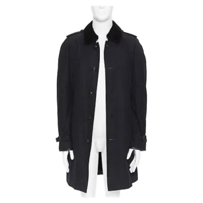 Pre-owned Burberry Prorsum Black Cotton Removable Rabbit Fur Lining Ostrich Belt Trench L