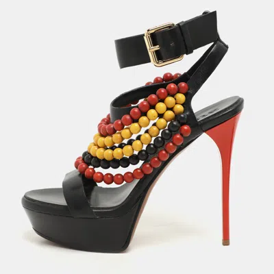 Pre-owned Burberry Prorsum Black T Strap Beaded Platform Sandals Size 37