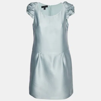Pre-owned Burberry Prorsum Blue Sateen Draped Sleeve Mini Dress L