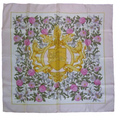 Pre-owned Burberry Prorsum Burberry's Regal Lions Silk Floral Scarf C 1990 In Gray