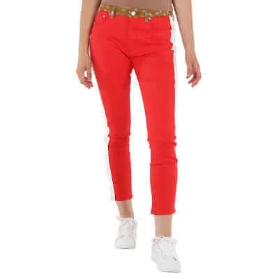Pre-owned Burberry Prorsum Burberry Runway Fawn Print Two-tone Slim Fit Pants In Red