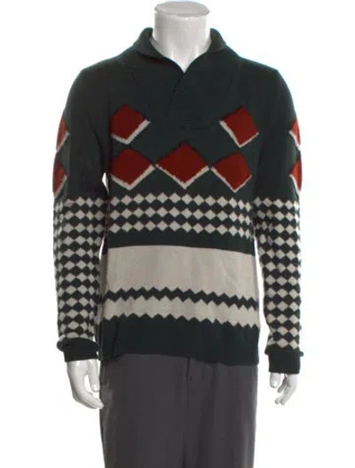 Pre-owned Burberry Prorsum Cashmere Printed Polo Sweater In Green