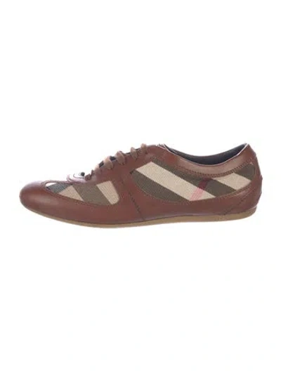 Pre-owned Burberry Prorsum Exploded Check Pattern Leather Sneakers In Brown