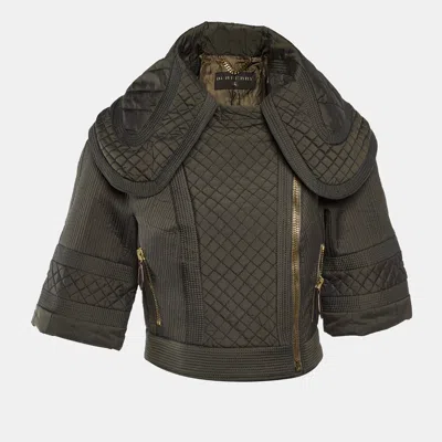 Pre-owned Burberry Prorsum Greenish Grey Synthetic Quilted Zip-up Jacket M In Gray