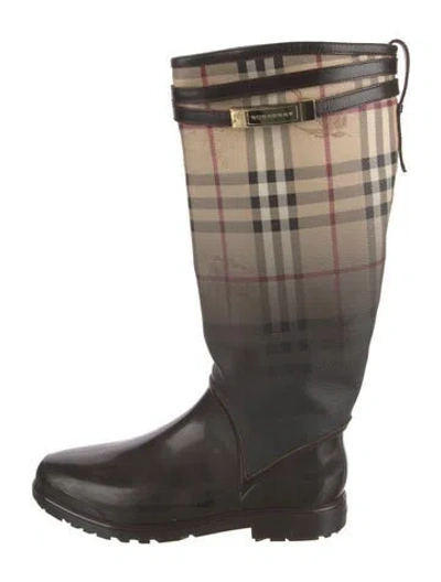 Pre-owned Burberry Prorsum Horseferry Check Pattern Printed Rain Boots In Neutrals