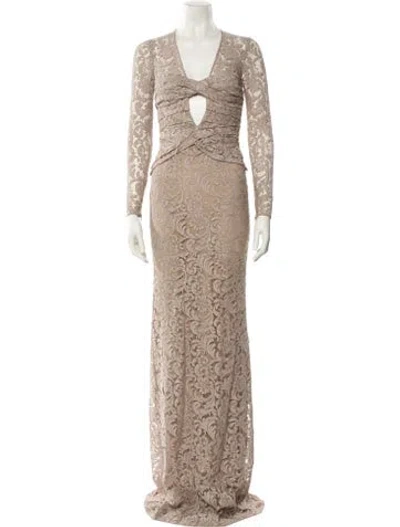 Pre-owned Burberry Prorsum Lace Pattern Long Dress W/ Tags In Neutral