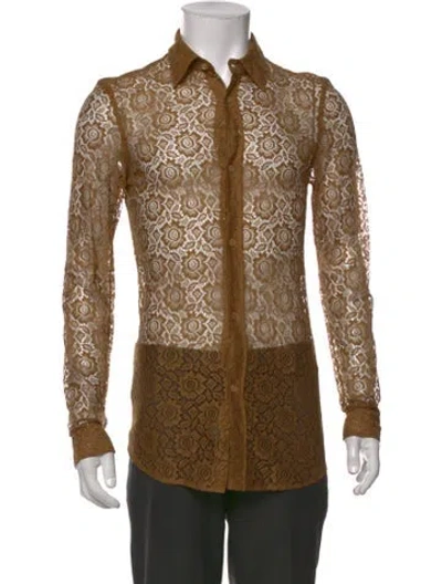 Pre-owned Burberry Prorsum Lace Pattern Long Sleeve Shirt In Brown