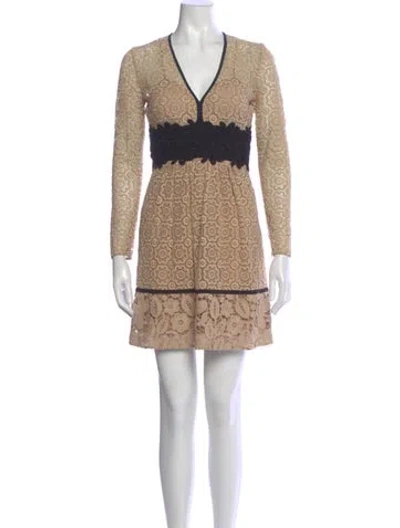 Pre-owned Burberry Prorsum Lace Pattern Mini Dress In Brown