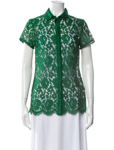 Pre-owned Burberry Prorsum Lace Pattern Short Sleeve Blouse In Green