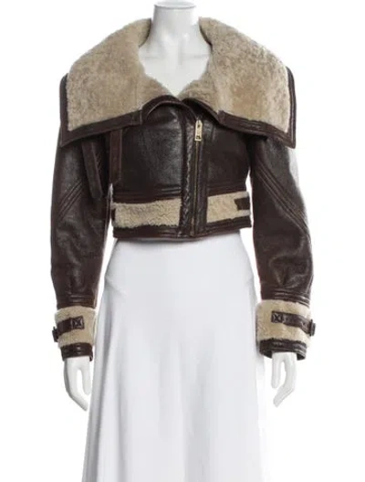 Pre-owned Burberry Prorsum Leather Faux Fur Jacket In Brown