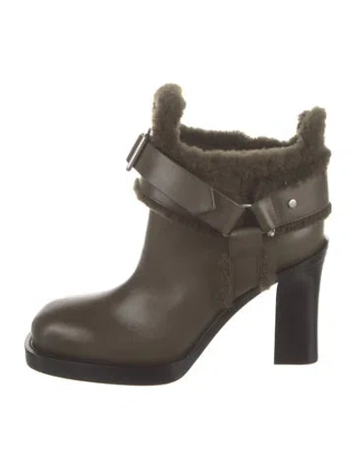 Pre-owned Burberry Prorsum Leather Faux Fur Trim Boots In Green