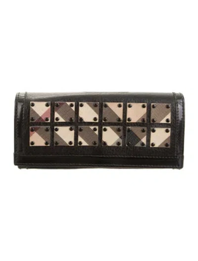 Pre-owned Burberry Prorsum Leather Printed Continental Wallet In Black