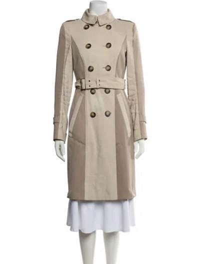 Pre-owned Burberry Prorsum Linen Colorblock Pattern Trench Coat In Neutrals