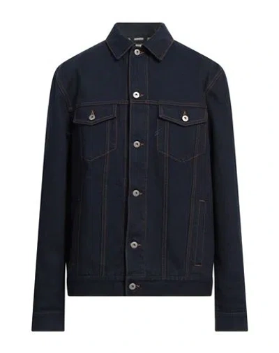 Burberry Prorsum Man Denim Outerwear Blue Size 40 Cotton, Calfskin