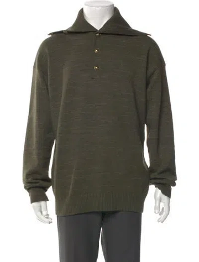 Pre-owned Burberry Prorsum Merino Wool Mock Neck Polo Sweater In Green