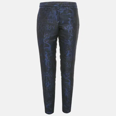 Pre-owned Burberry Prorsum Navy Blue /black Floral Jacquard Trousers M