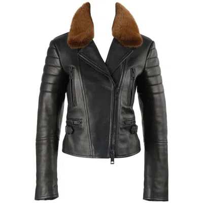 Pre-owned Burberry Prorsum Pre-fall 2013 Black Lambskin Leather & Mink Motorcycle Jacket