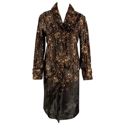 Pre-owned Burberry Prorsum Pre-fall 2013 Size 8 Brown & Tan Calf Hair Animal Print Coat