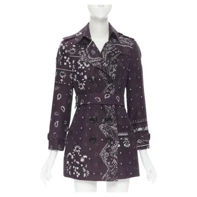 Pre-owned Burberry Prorsum Purple Paisley Bandana Print Double Breasted Trench Coat Uk6 Xs