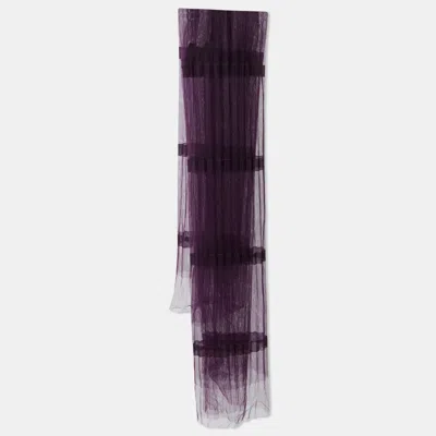Pre-owned Burberry Prorsum Purple Striped Net Sheer Pony Hair Scarf