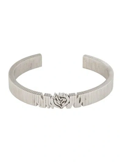 Pre-owned Burberry Prorsum Rose-motif Engraved Cuff Bracelet, 7.25" In Multi
