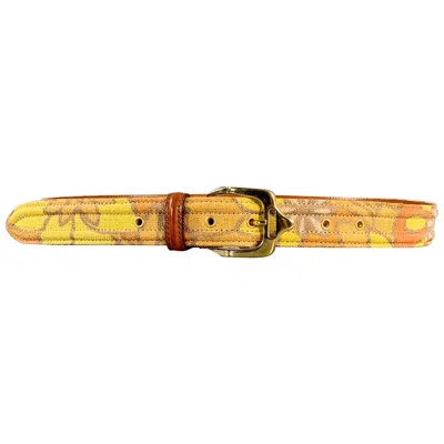 Pre-owned Burberry Prorsum Size 36 Orange Yellow Floral Canvas Leather Belt