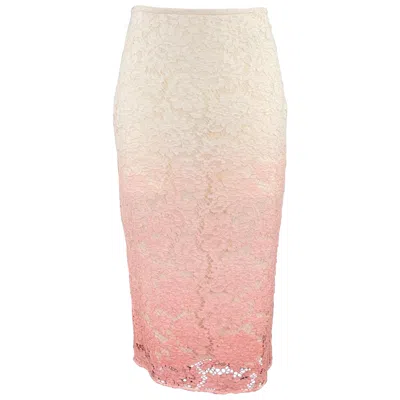 Pre-owned Burberry Prorsum Size 4 Pink White Floral Pencil Guipure Lace Ombré Skirt