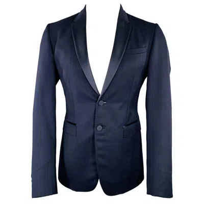 Pre-owned Burberry Prorsum Size 40 Navy Blue Virgin Wool Tuxedo Sport Coat