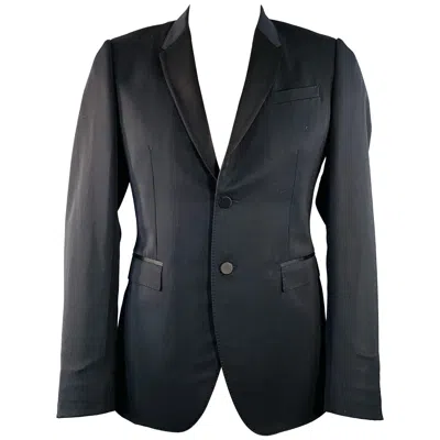 Pre-owned Burberry Prorsum Size 44 Black Wool Notch Lapel Tuxedo Sport Coat