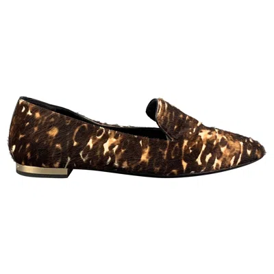 Pre-owned Burberry Prorsum Size 5 Brown Leather Animal Print Pony Hair Slip On Flats