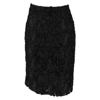 Pre-owned Burberry Prorsum Size 6 Black Rayon Polyamide Guipure Pencil Skirt
