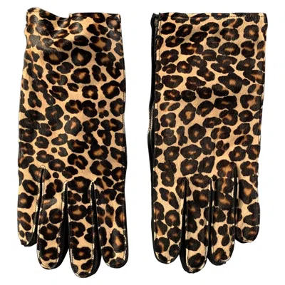 Pre-owned Burberry Prorsum Size 8.5 Beige Brown Black Animal Print Calf Hair Gloves