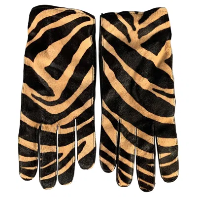 Pre-owned Burberry Prorsum Size 9 Beige Brown & Black Animal Print Kidskin Leather Gloves