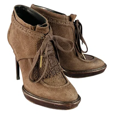 Pre-owned Burberry Prorsum Size 9 Howcroft Brown Leather Fringe Lace-up Platform Booties Pumps