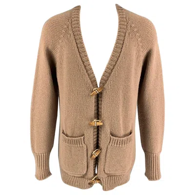 Pre-owned Burberry Prorsum Spring 2015 Size M Tan Cashmere Patch Pocket Cardigan Sweater In Brown