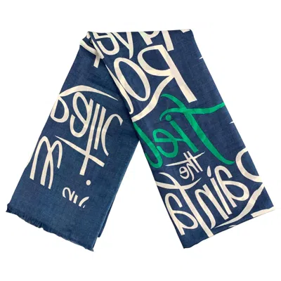 Pre-owned Burberry Prorsum Spring 2015 Size One Size Blue & White Script Cashmere Scarf