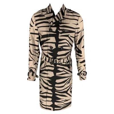 Pre-owned Burberry Prorsum Spring-summer 16 Size 38 Print Silk/wool Belted Trenchcoat In Sand