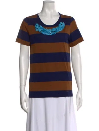 Pre-owned Burberry Prorsum Striped Scoop Neck T-shirt In Brown