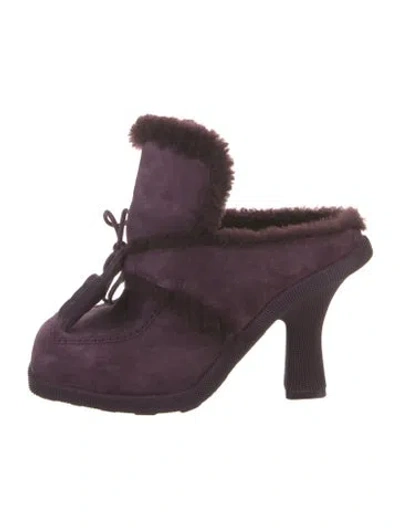 Pre-owned Burberry Prorsum Suede Fur Trim Mules W/ Tags In Purple