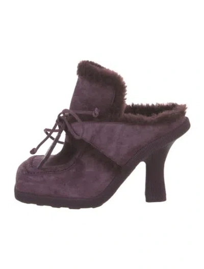 Pre-owned Burberry Prorsum Suede Fur Trim Mules W/ Tags In Purple