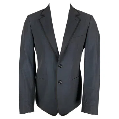 Pre-owned Burberry Prorsum Vintage  Size 42 Navy & Cotton / Mohair Peak Lapel Sport Coat In Blue