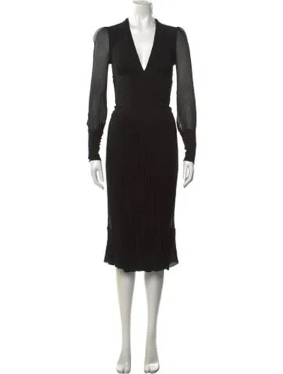 Pre-owned Burberry Prorsum V-neck Midi Length Dress In Black