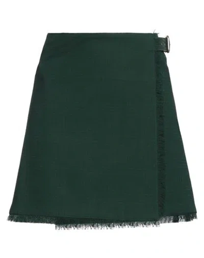Burberry Prorsum Woman Mini Skirt Green Size 4 Wool, Calfskin