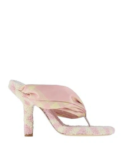 Burberry Prorsum Woman Thong Sandal Pink Size 8 Leather, Textile Fibers