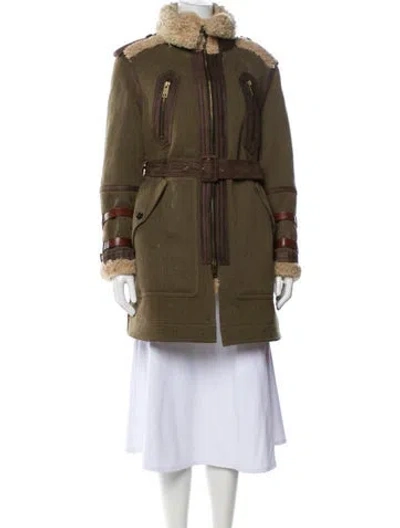 Pre-owned Burberry Prorsum Wool Fur Coat In Green